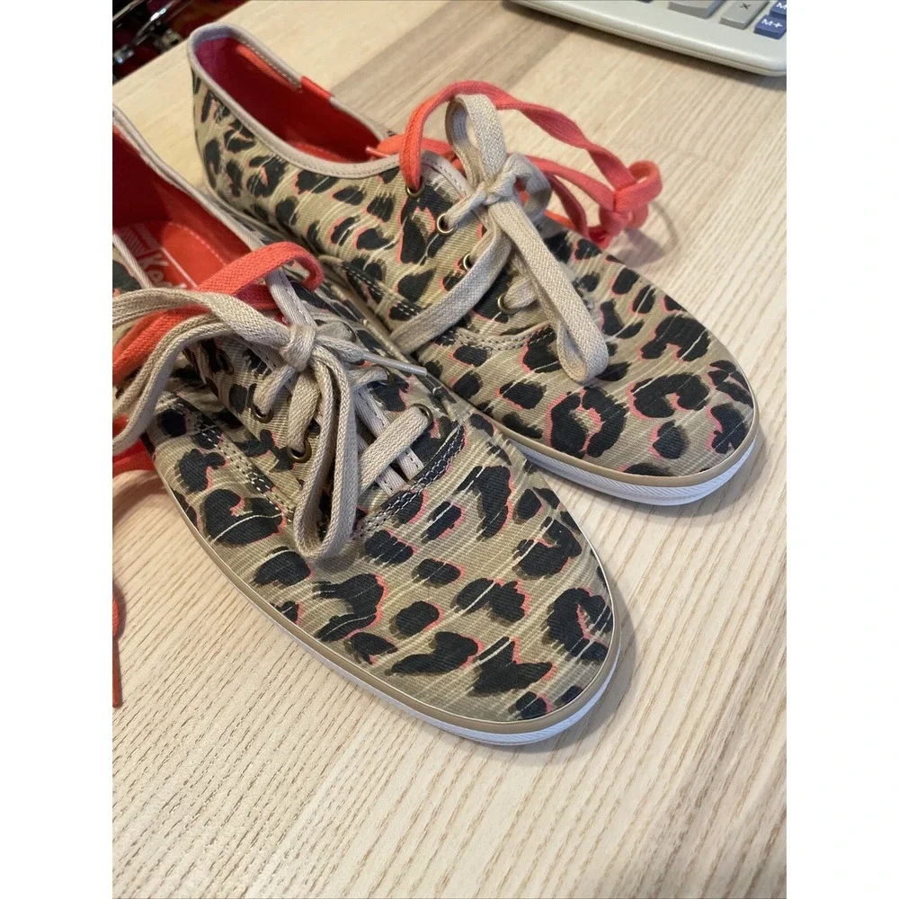 Women's Keds Champion Canvas Cheetah‎ Print Sneakers Brown SZ 8.5 Lace-Up Casual